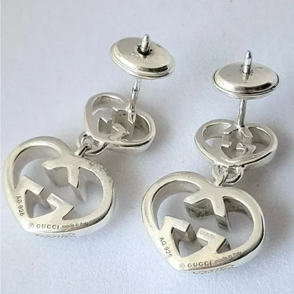 GUCCI Interlocking Heart Earrings 1.5 x 2cm in Silver - Picture 4 of 5